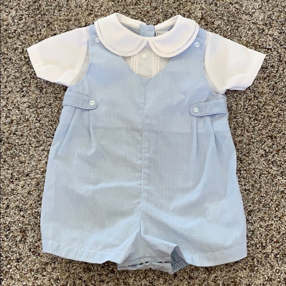 *Petit Ami Baby Boy Romper Light Blue Checked*